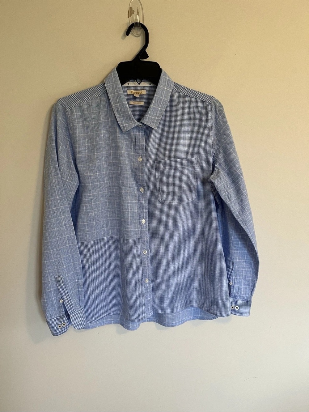 Barbour Light Blue Patchwork Check Button-Up Blouse